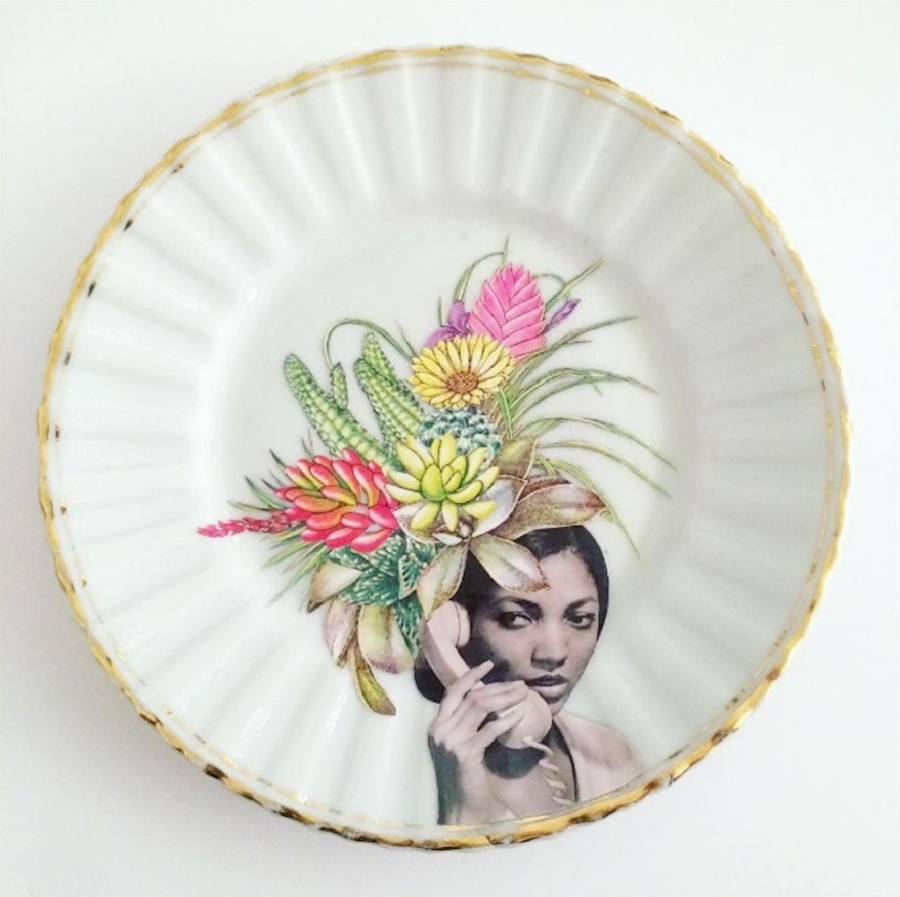 Pop and Colorful Collages on Old Plates-5