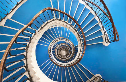 Spiral and Geometric Staircases Shot From Above