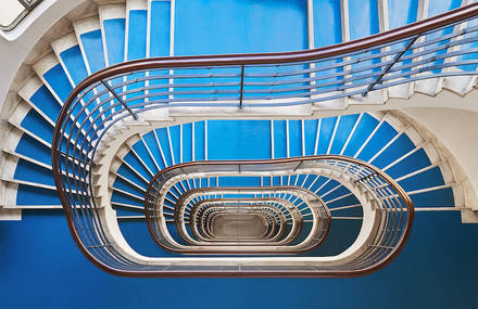 Spiral and Geometric Staircases Shot From Above