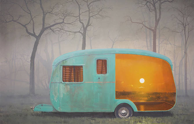 Superb Paintings of Sunsets and Water Inserted in Lost Places
