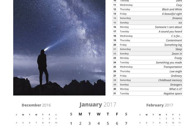 Inspiring 2017 Calendar for Photographers with One Theme Every Day