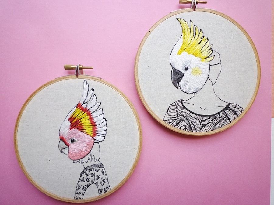 Embroidered Portraits of People Wearing Birds Masks-1