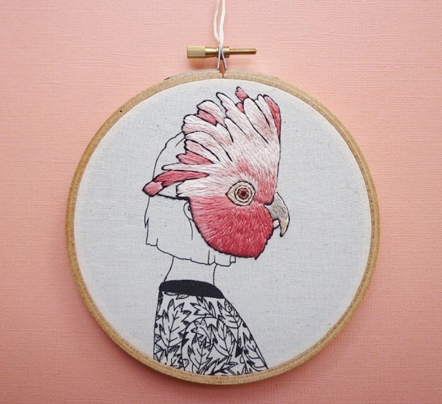 Embroidered Portraits of People Wearing Birds Masks-2