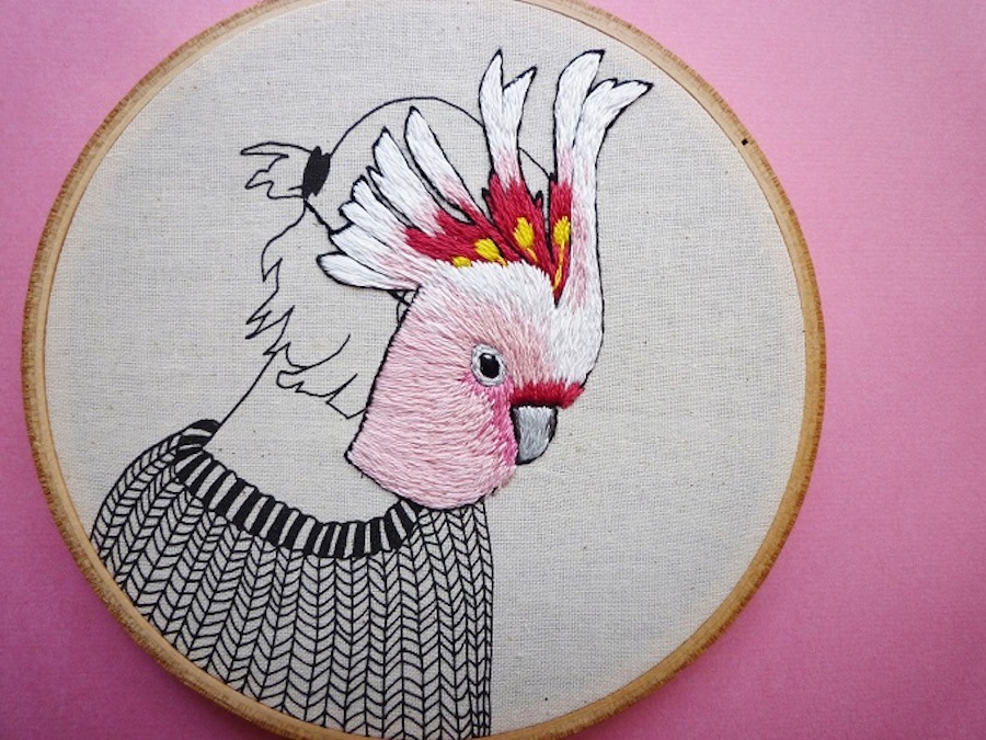 Embroidered Portraits of People Wearing Birds Masks-8
