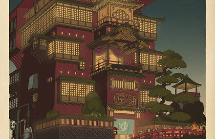 Beautiful Japanese Wood-Cut Style of Studio Ghibli Characters