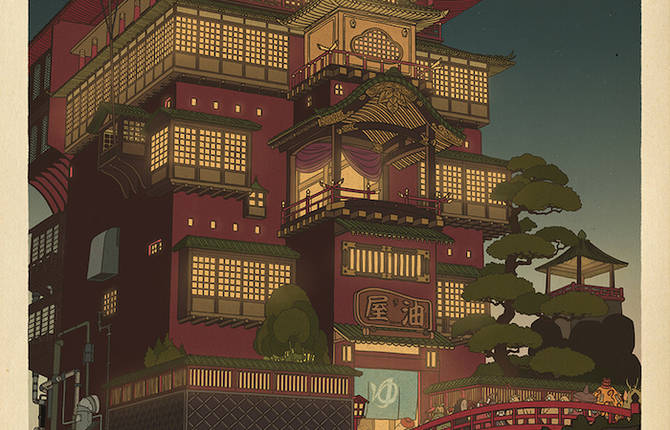 Beautiful Japanese Wood-Cut Style of Studio Ghibli Characters
