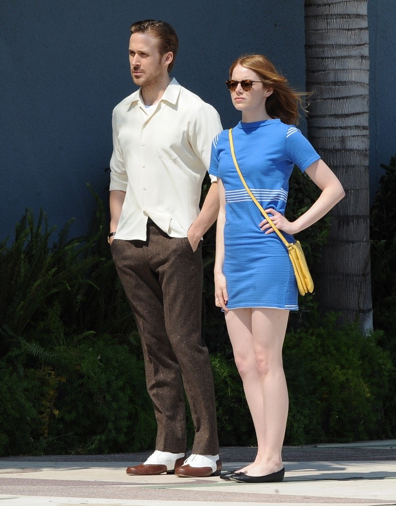 Emma Stone and Ryan Gosling together for the first time on the set of 