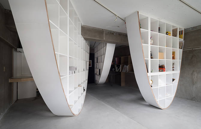 Beautiful Reverse Parabola Bookcase