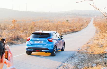 Under the Blue Sky of Croatia with a Blue Car