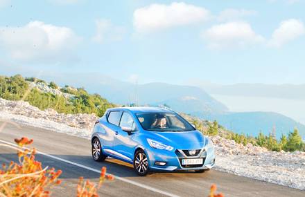 Under the Blue Sky of Croatia with a Blue Car