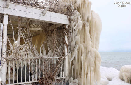 Completely Frozen House on Ontario Lake