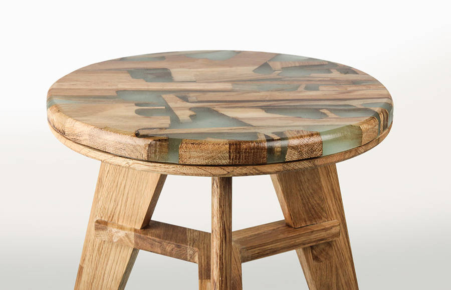 Designed Stools Made from Wood and Resin
