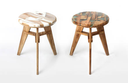 Designed Stools Made from Wood and Resin