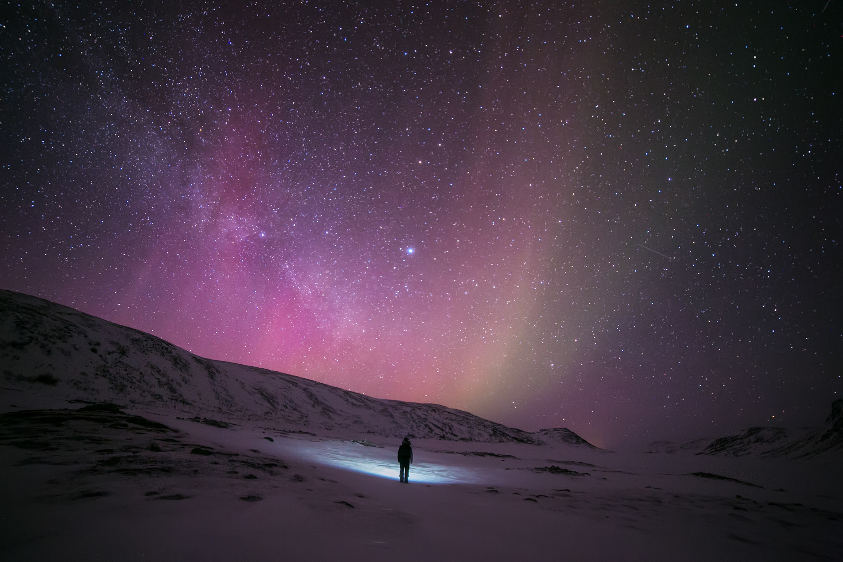 Aurora borealis in starry sky, Finland