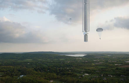 Skyscraper Hanging From An Asteroid In Space