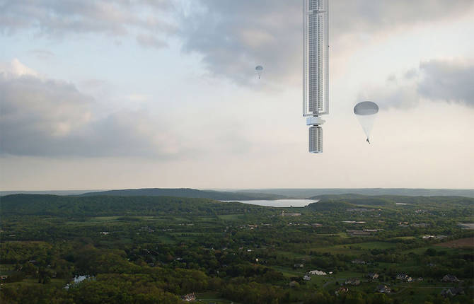 Skyscraper Hanging From An Asteroid In Space