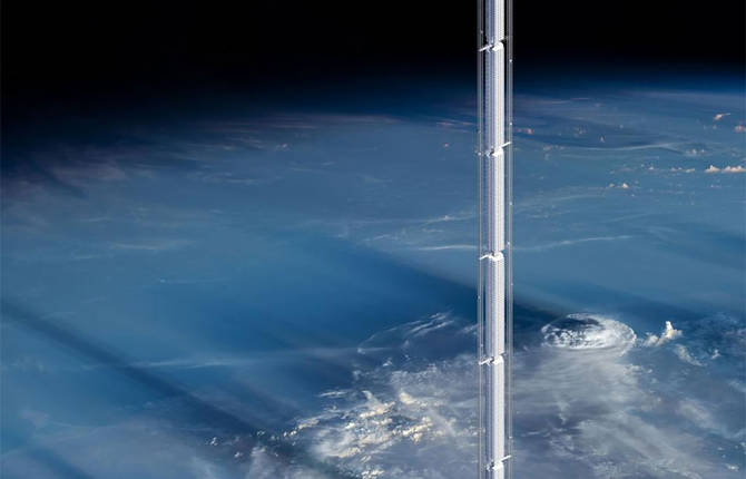 Skyscraper Hanging From An Asteroid In Space