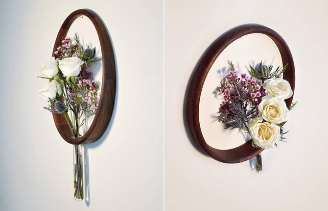 Minimalistic Wood Circle Vases on Wall