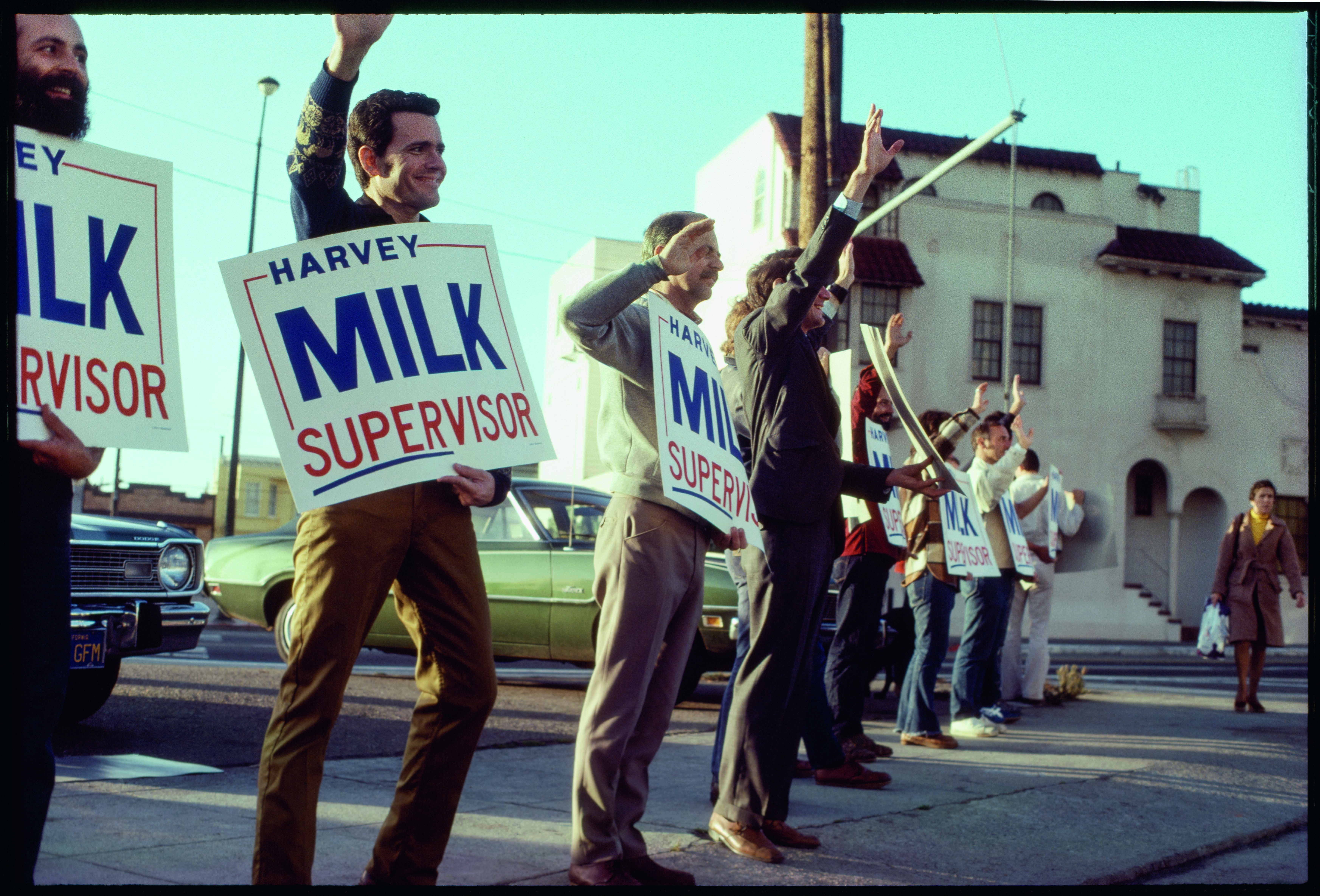 Harry Britt and Milk friends campaigning for harvey milk during