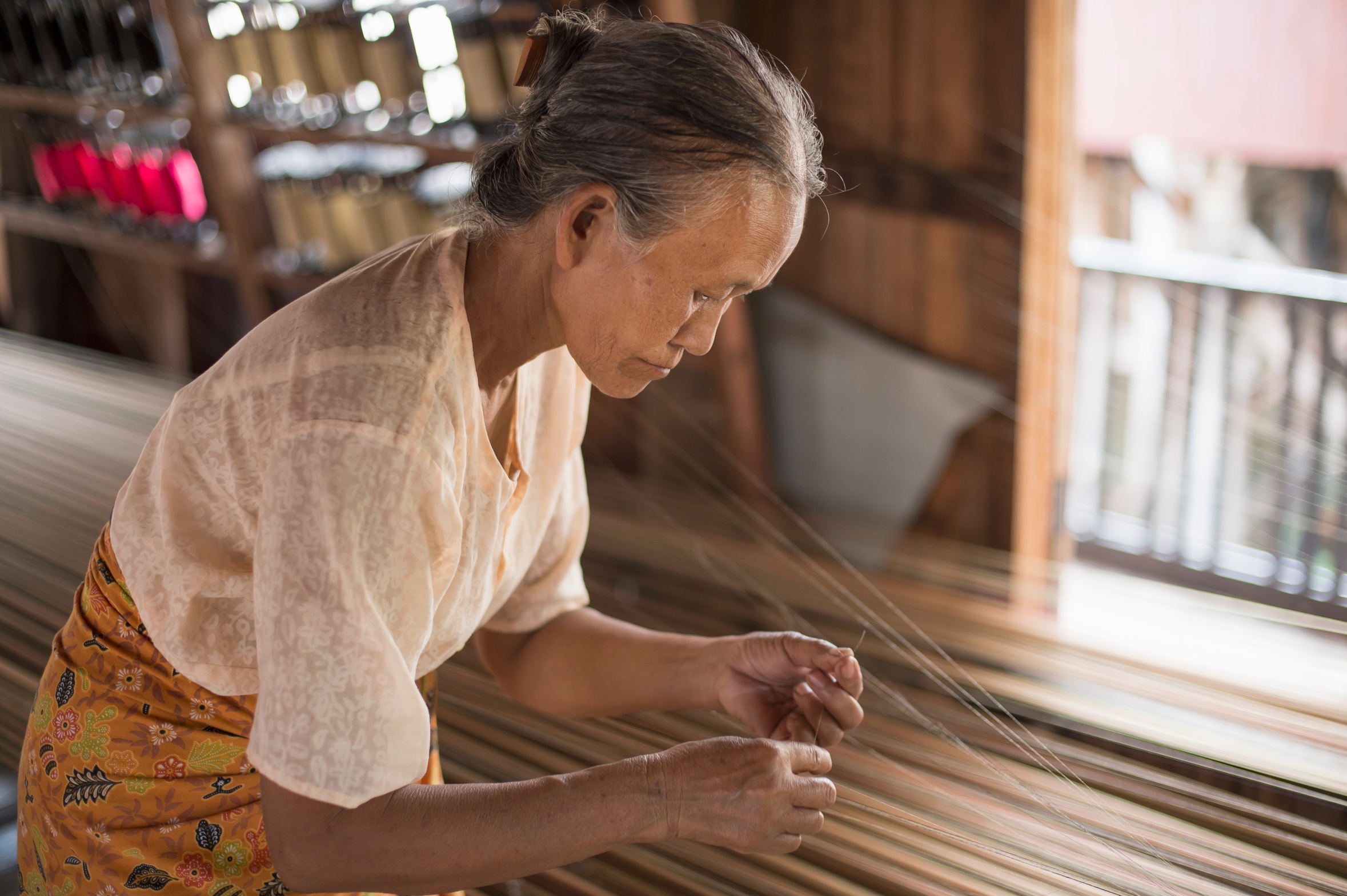 Mature woman working, Inle lake, Burma