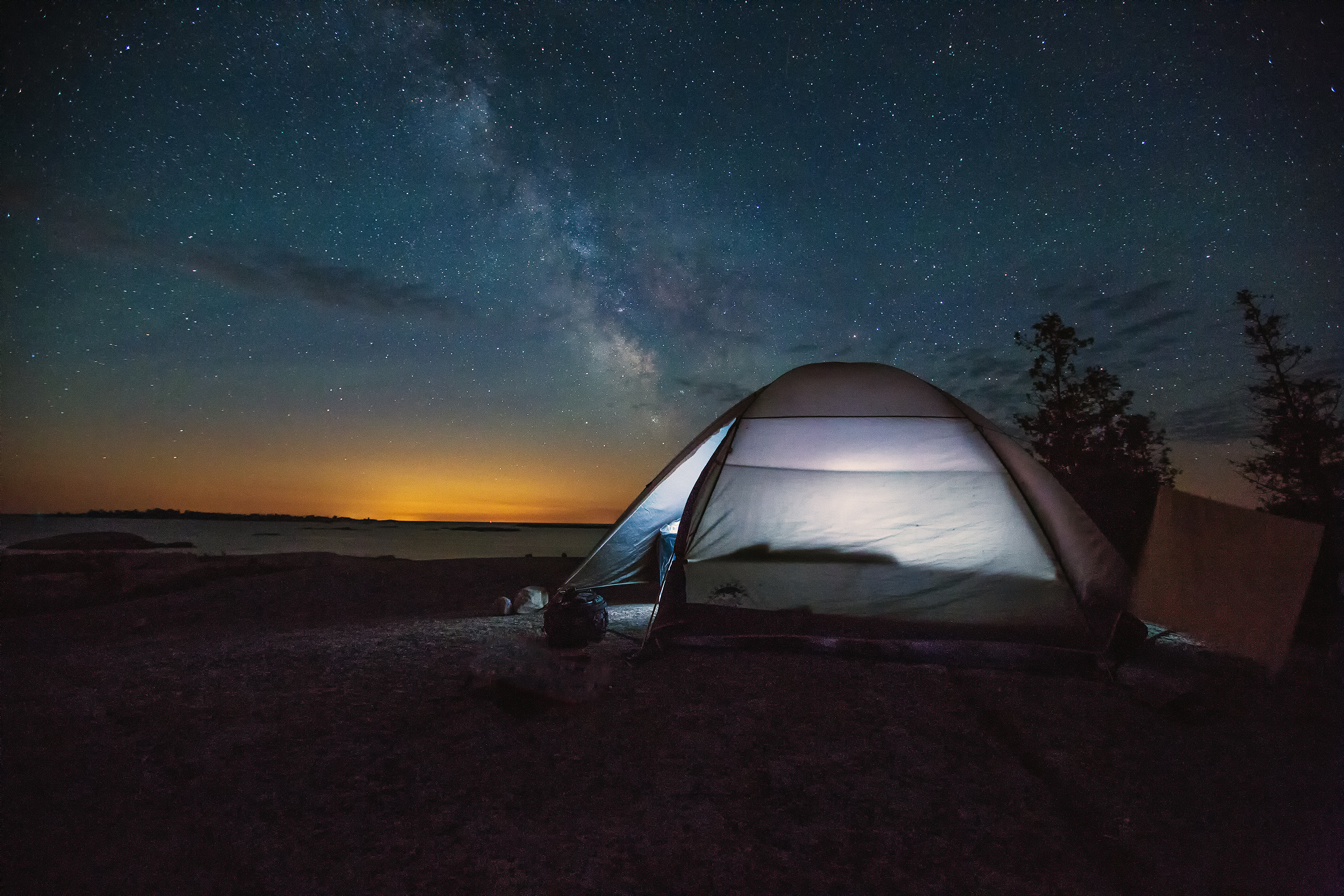 Milky way over tent, Georgian Bay, Ontario, Canada