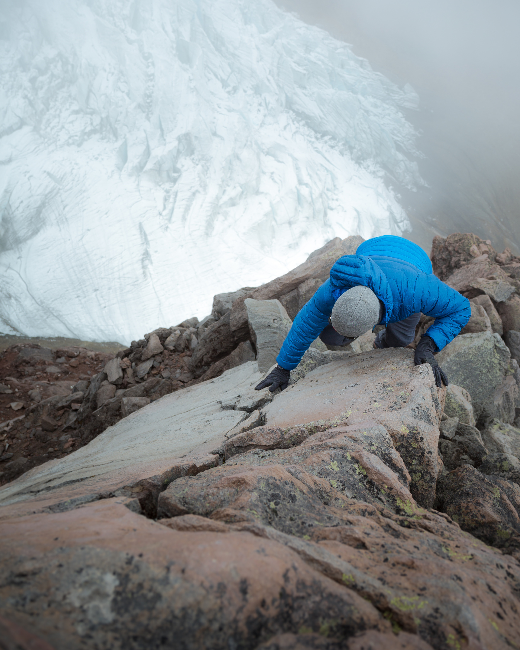 Person rock climbing, high angle view, Ecuador, South America
