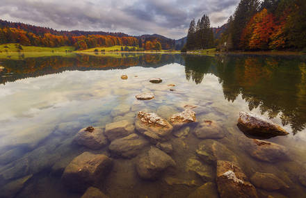 Stunning Autumnal Sunset On Lake Genin