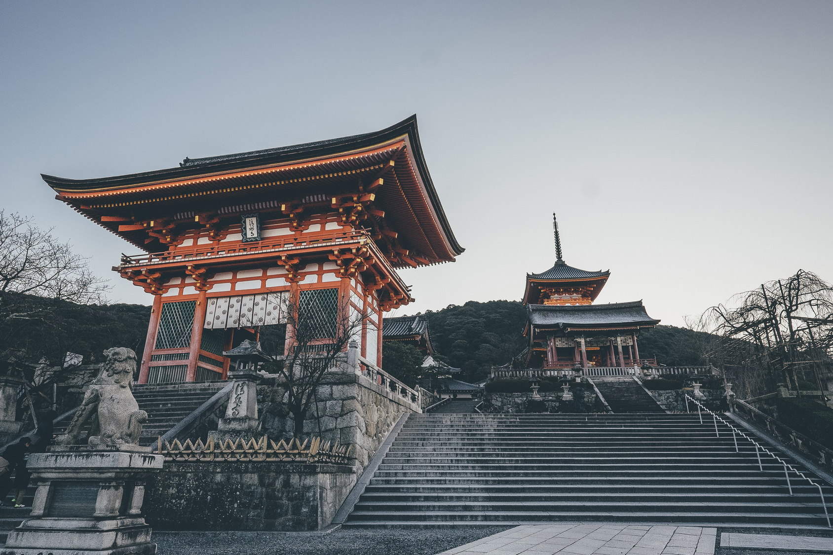 Low angle view of Kiyomizu-dera Temple against sky during sunset