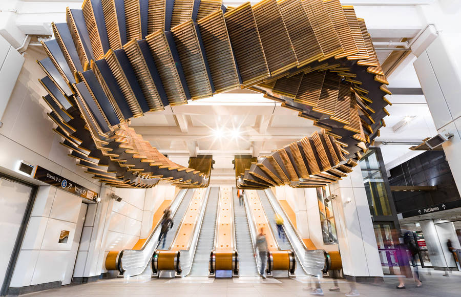 Installation Made from Historic Wood Escalators in Sydney