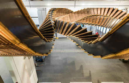 Sculptural Installation Made from Historic Wood Escalators in Sydney