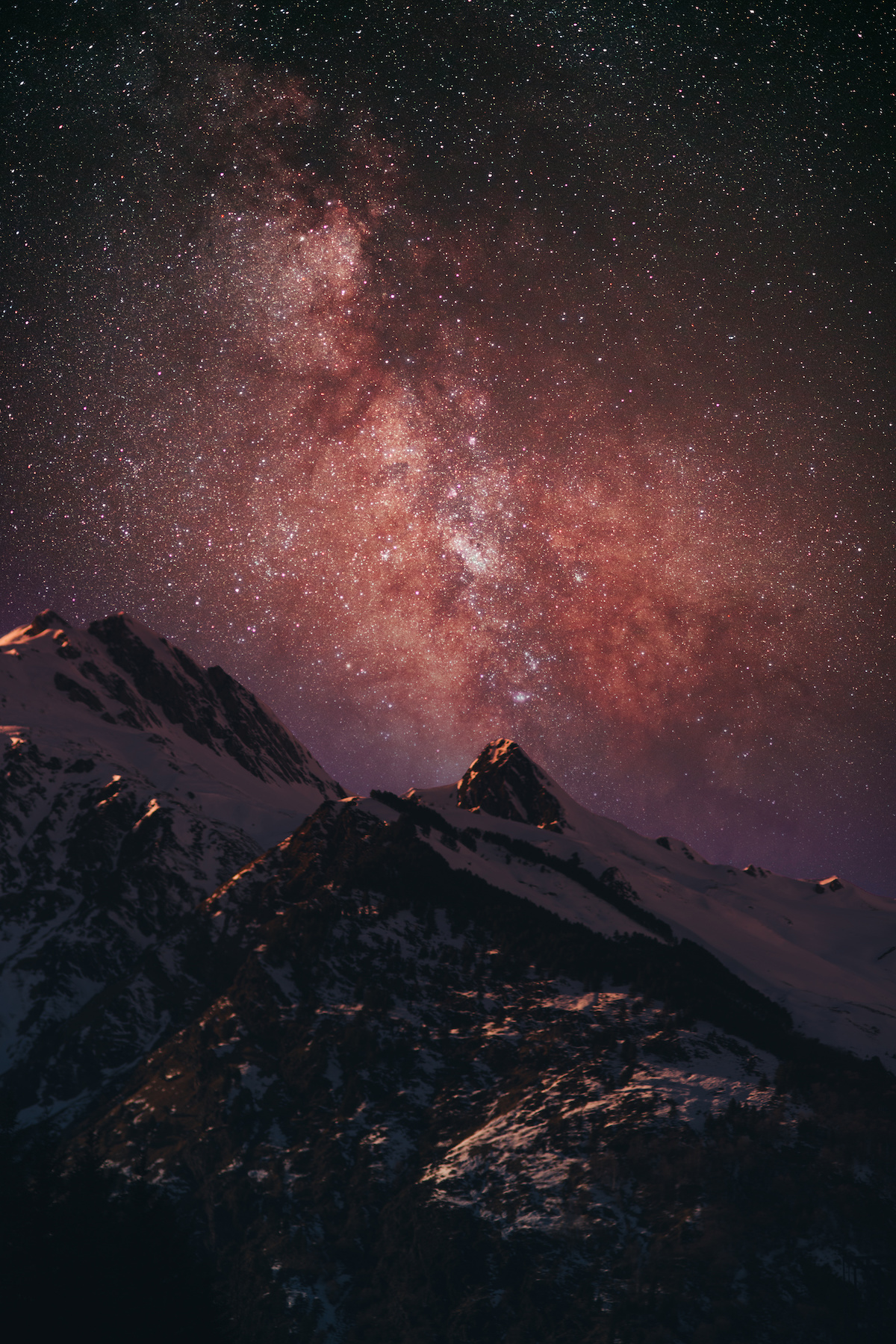 landscape with mountains and milky way  at night