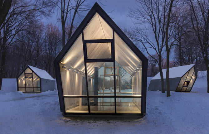 Small Booths Inside a Canadian Snowy Forest
