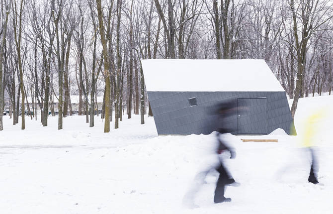 Small Booths Inside a Canadian Snowy Forest