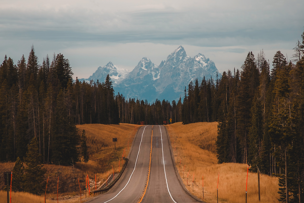 Rural road, Jackson Hole, Teton County, Wyoming, USA