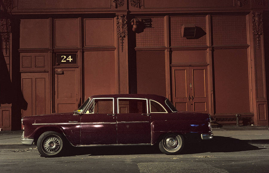 Parked Cars Under Streetlamps in 1970s New York City