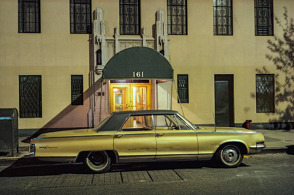 Parked Cars Under Streetlamps in 1970s New York City Media