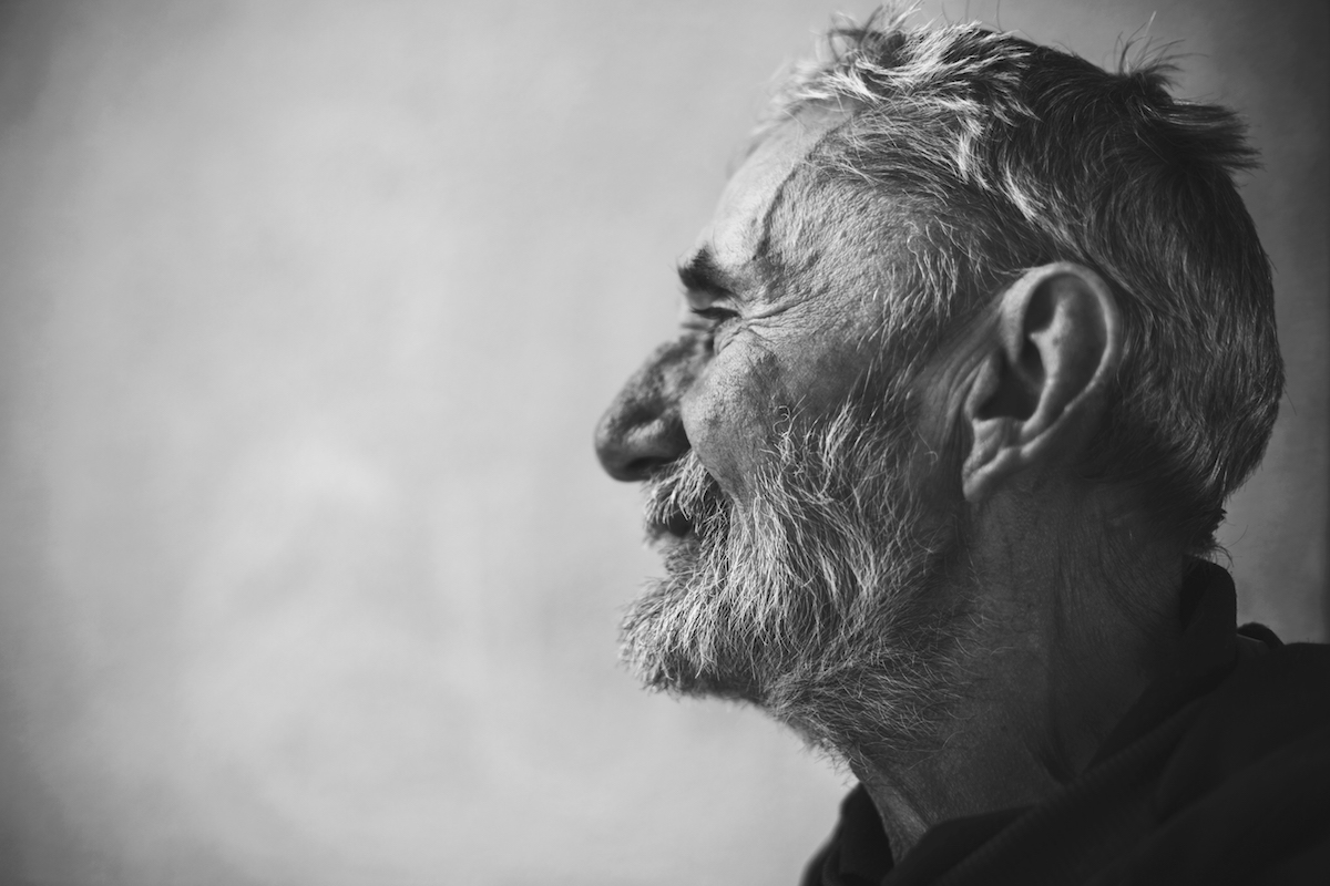 Black and white portrait of an elderly man