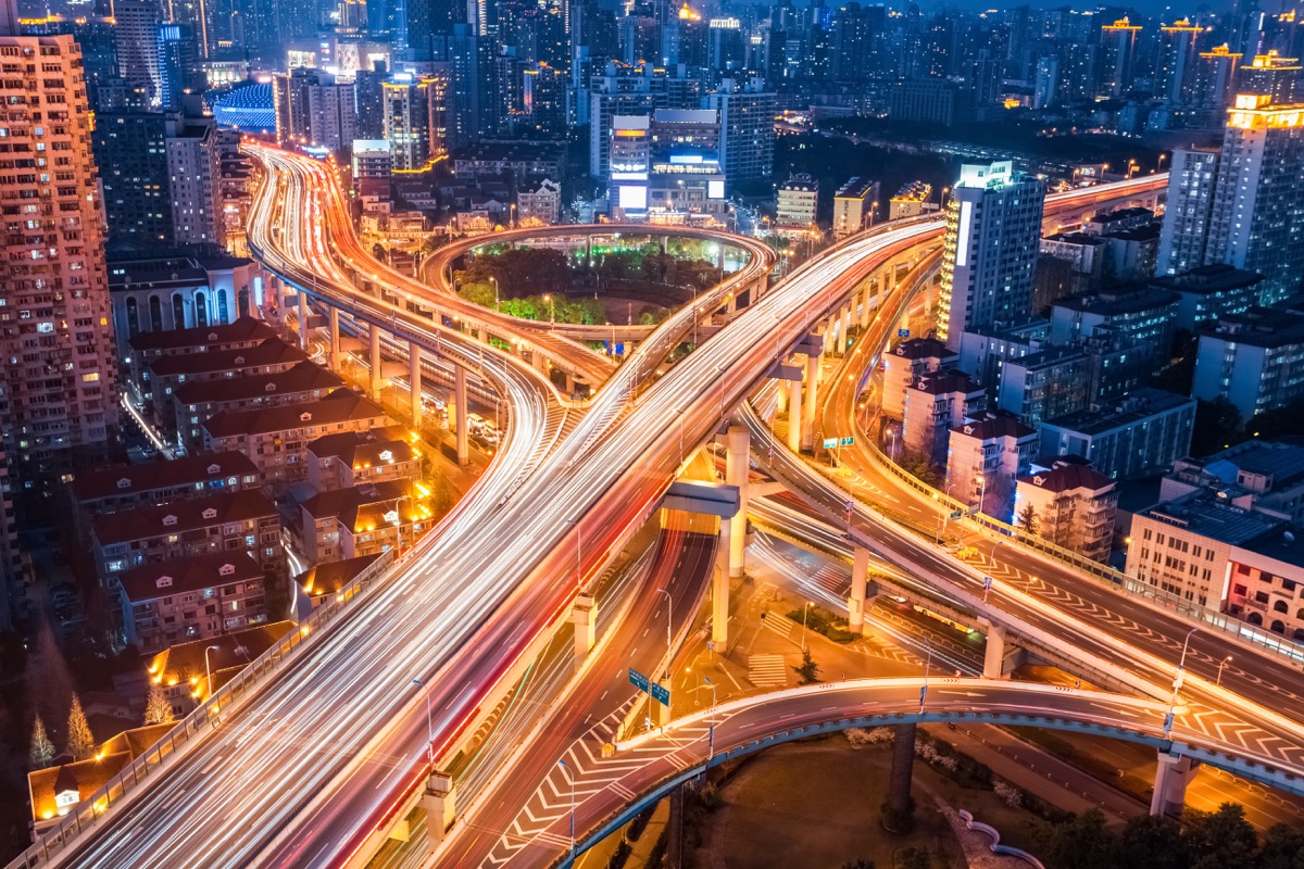 city interchange closeup at night