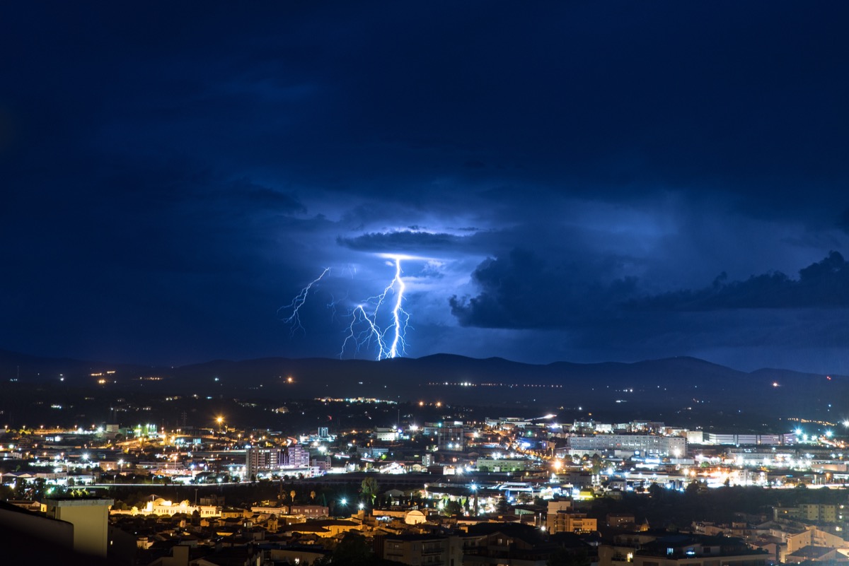 Lightning over the city of Sassari, Sardinia, Italy, Europe