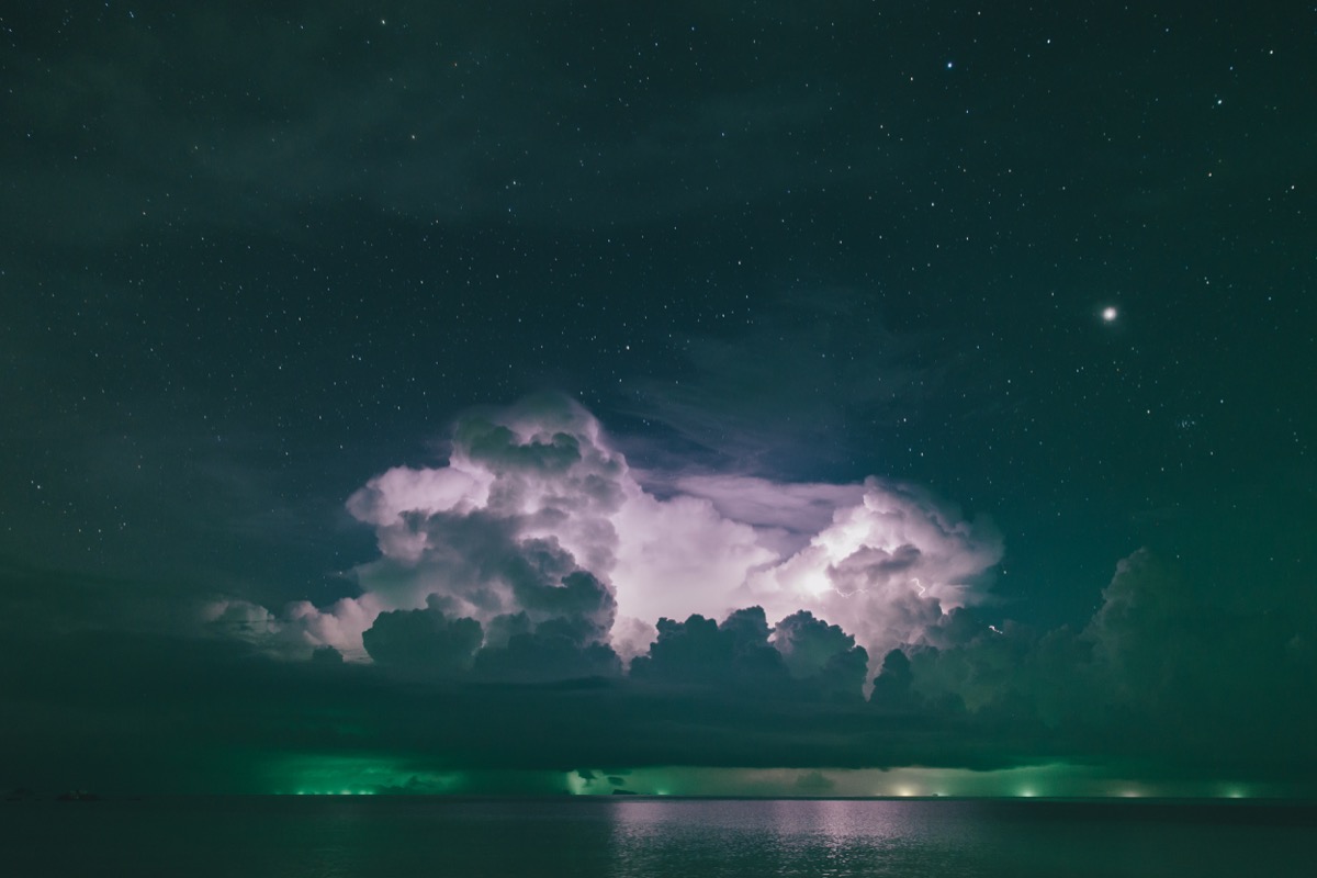 Storm over the sea at night