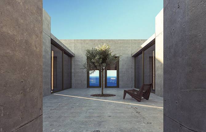 Brutalist Architecture at the Top of Santorini