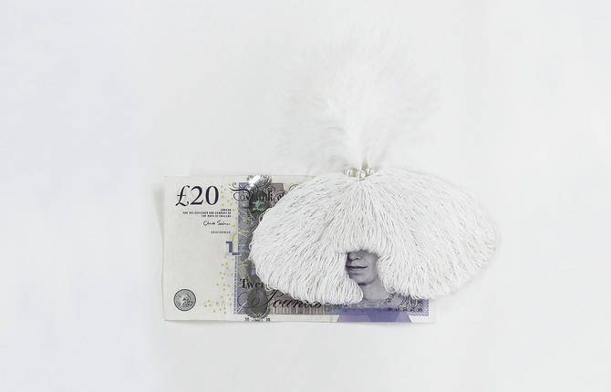 Embroidering Hair onto Dollars and British Pounds