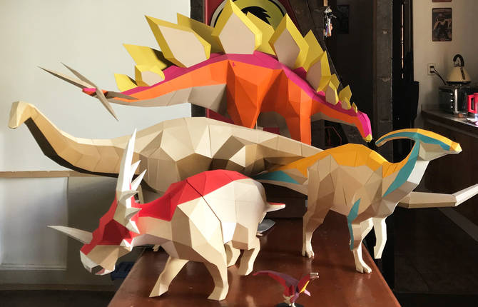 Cute and Colorful 3D Paper Dinosaurs