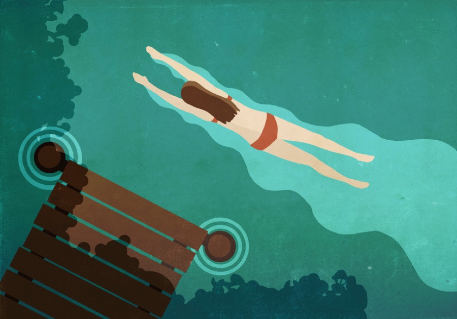 Illustration of woman swimming in lake
