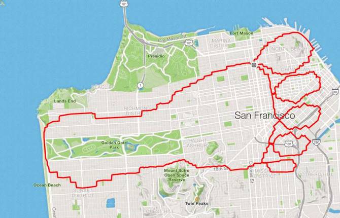 A Marathoner Draws Stuff by Running in San Francisco