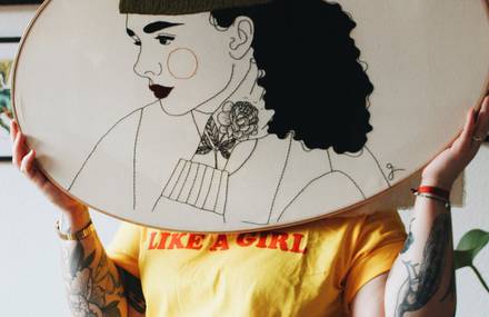 Embroidery of Women with Flowered Tattoos