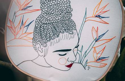 Embroidery of Women with Flowered Tattoos