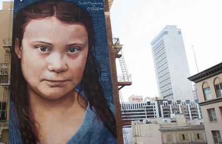 A Huge Portrait of Greta Thunberg in San Francisco