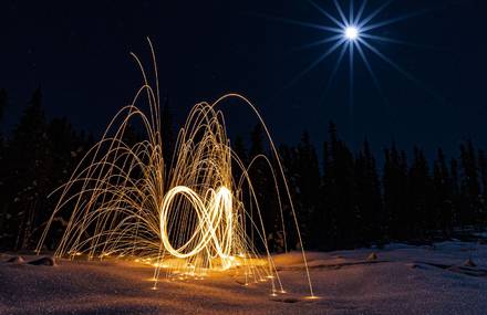 Spinning Steel Wool Captured By Night