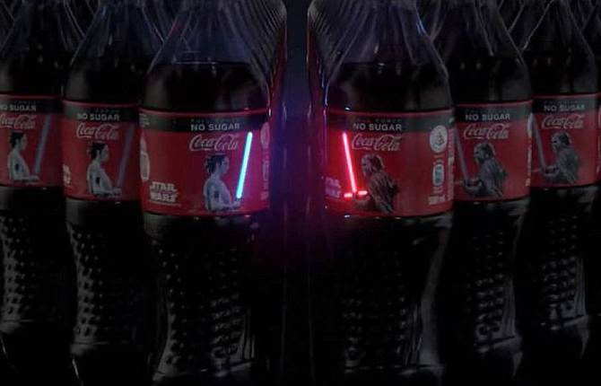 Luminous Star-Wars Lightsabers on Coca-Cola Bottles